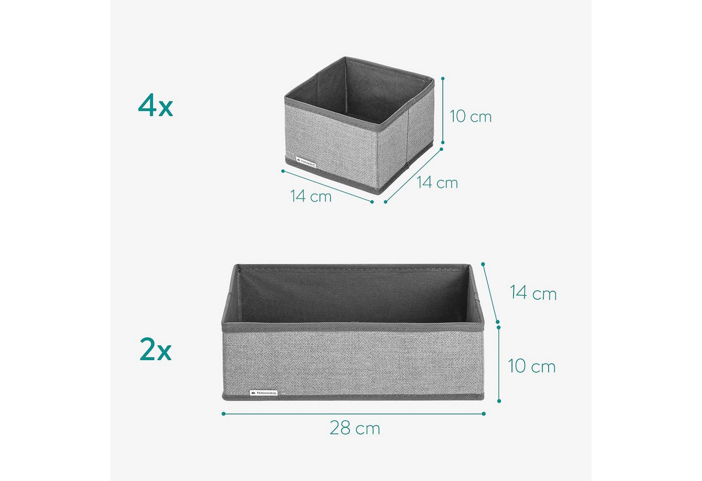 Navaris Sortimentskasten Navaris Aufbewahrungsboxen 6er-Set, faltbar, 14/28 cm, Grau Bild 5