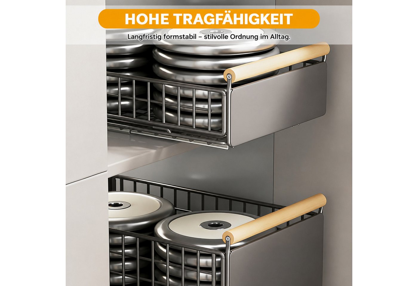 LEMLIT Küchenregal 2Pack Faltbarer Ausziehbare Schubladen-Regalaufbewahrung, 2 Packung 2-tlg., 2 Stück Teleskopschublade, Faltbarer Schrank-Organizer für die Küche Bild 4