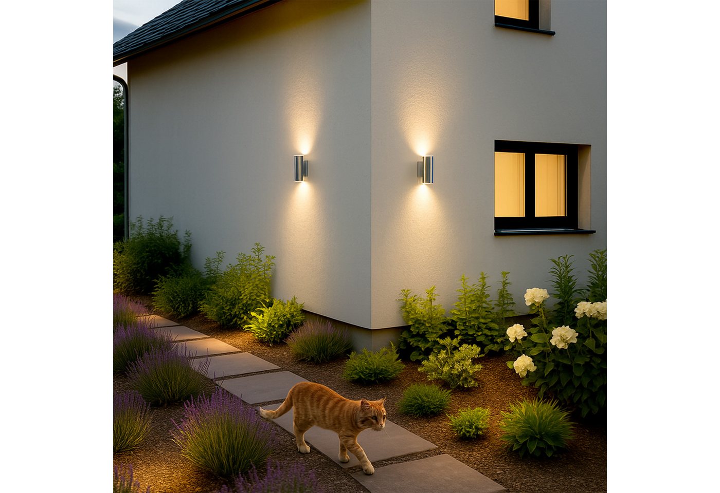 SSC-LUXon LED Außen-Wandleuchte LED Wandaussenleuchte TIRA Edelstahl Up & Down IP44 mit 2x LED GU10, Warmweiß