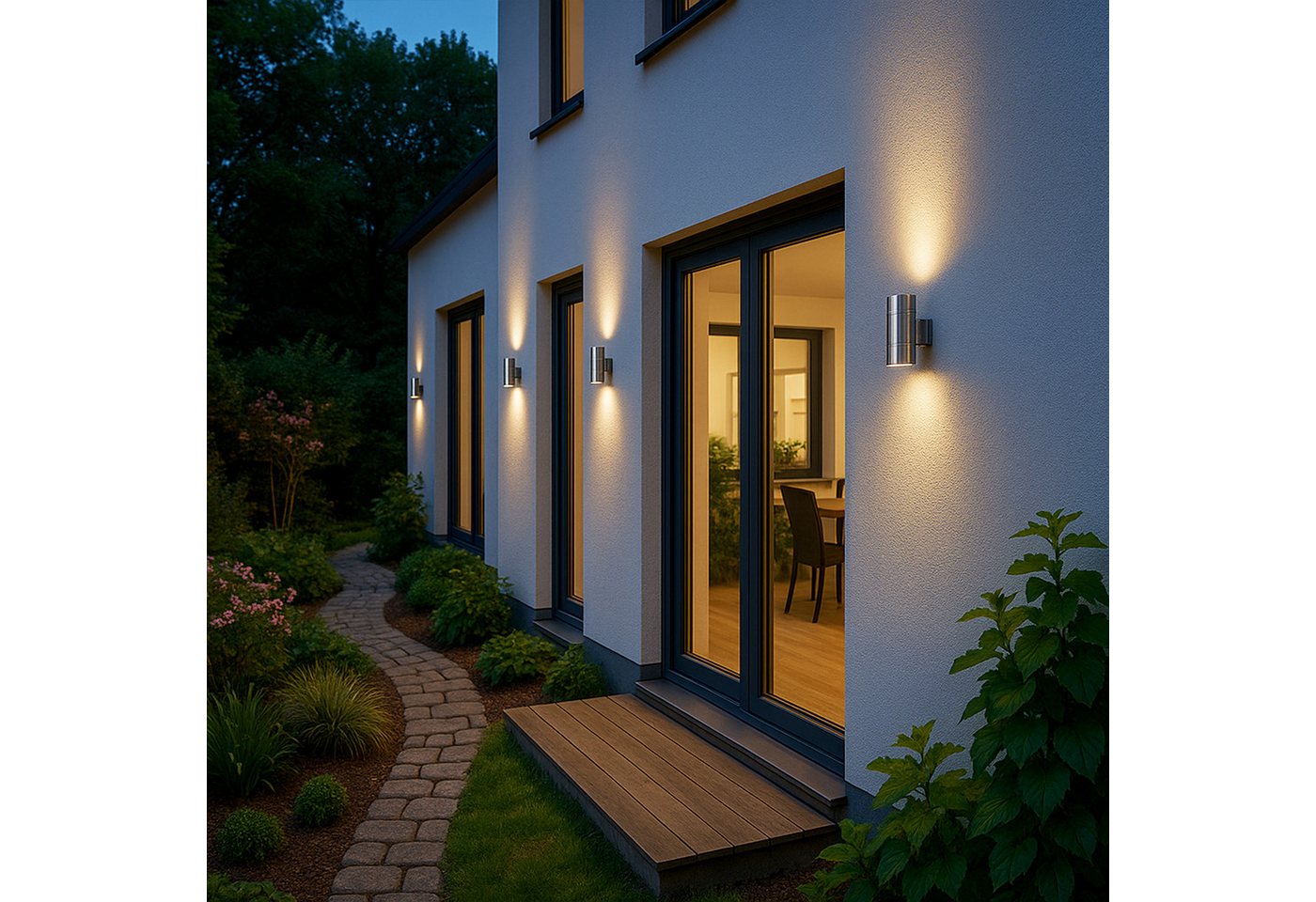 SSC-LUXon LED Außen-Wandleuchte LED Wandaussenleuchte TIRA Edelstahl Up & Down IP44 mit 2x LED GU10, Warmweiß Bild 3