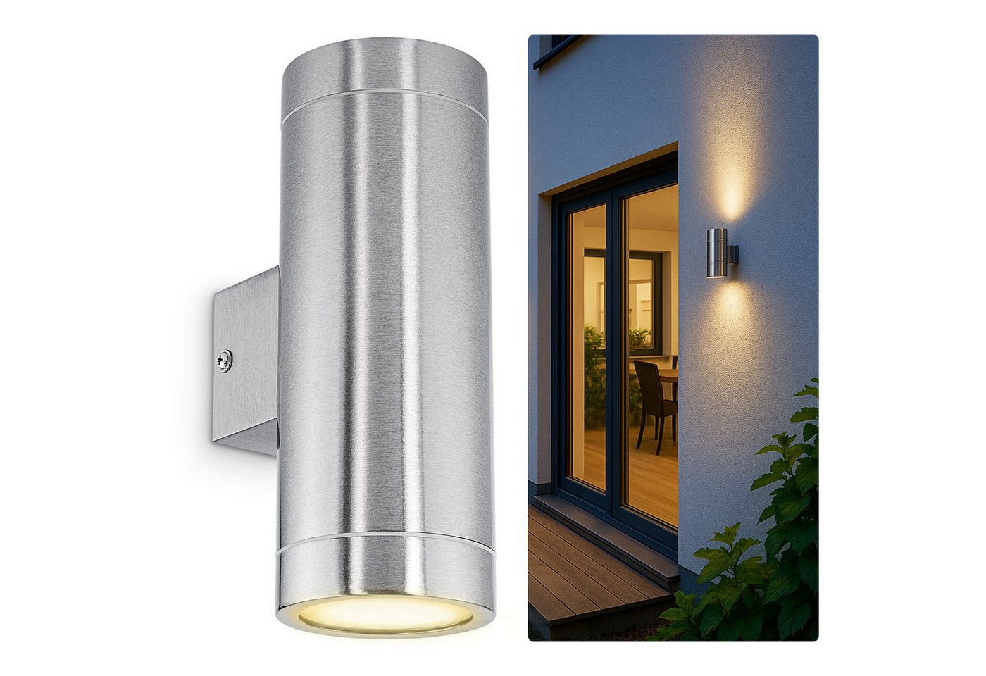 SSC-LUXon LED Außen-Wandleuchte LED Wandaussenleuchte TIRA Edelstahl Up & Down IP44 mit 2x LED GU10, Warmweiß Bild 4