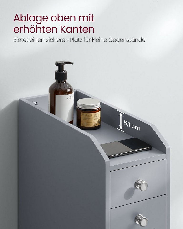 VASAGLE Badkommode Badezimmerschrank Badschrank mit Schubladen, klein, schmal, für Toilettenpapier, stehend, kleiner Schrank Bild 3