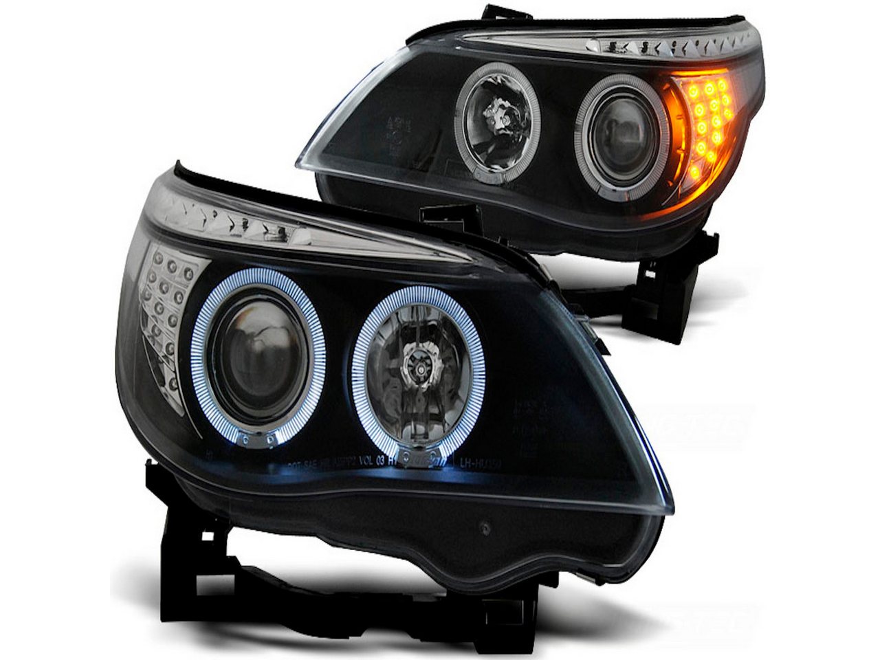 LLCTOOLS KFZ-Ersatzleuchte Angel Eyes Scheinwerfer BMW E60 E61 03–07 Schwarz LED Blinker