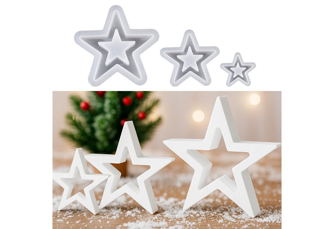 FOUORTUNATE-BEE Silikonform 3 Stück Gießform Sterne Silikonform Stern Gipsformen Zum Gießen, (Gießformen Silikon Silikonformen Stern Giessform Silikon), Silikonformen Gießformen Weihnachten Deko Bild 3