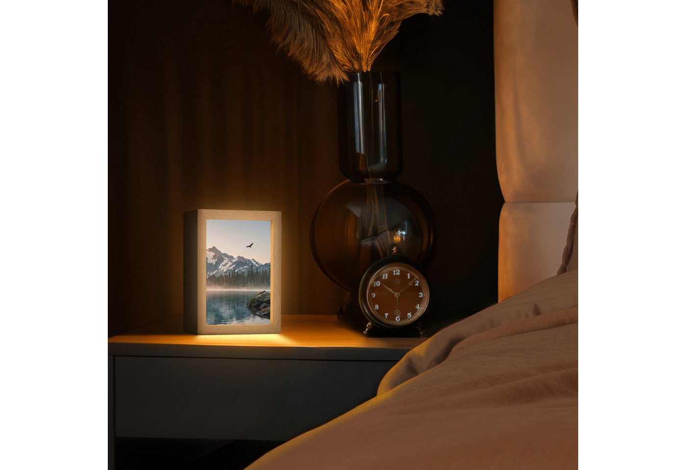 OnlyWow Tischleuchte Lightbox Berge - Wasser - Bäume, Dimmbar, Farbwechsel, LED, Warmweiß, Kaltweiß, Neutralweiß Einstellbar, Tischlampe, Schreibtischlampe, Desk, Dimmbar, mit Kabel, LED Bild 3