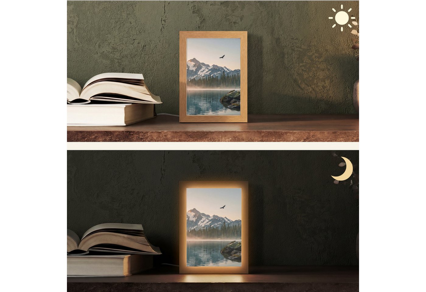 OnlyWow Tischleuchte Lightbox Berge - Wasser - Bäume, Dimmbar, Farbwechsel, LED, Warmweiß, Kaltweiß, Neutralweiß Einstellbar, Tischlampe, Schreibtischlampe, Desk, Dimmbar, mit Kabel, LED Bild 4