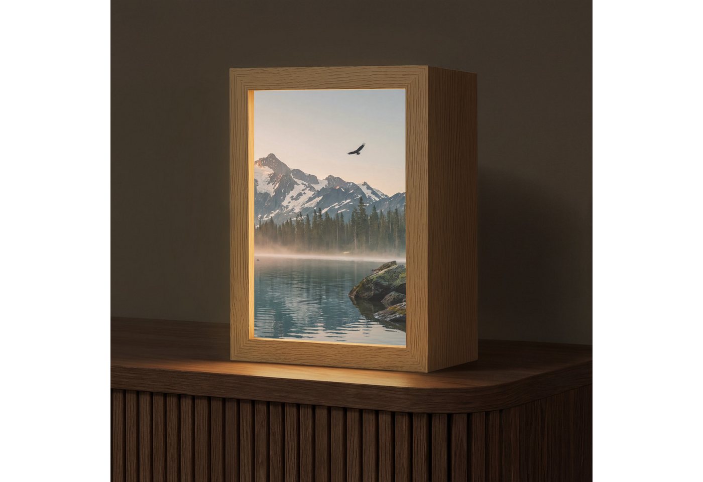 OnlyWow Tischleuchte Lightbox Berge - Wasser - Bäume, Dimmbar, Farbwechsel, LED, Warmweiß, Kaltweiß, Neutralweiß Einstellbar, Tischlampe, Schreibtischlampe, Desk, Dimmbar, mit Kabel, LED Bild 5