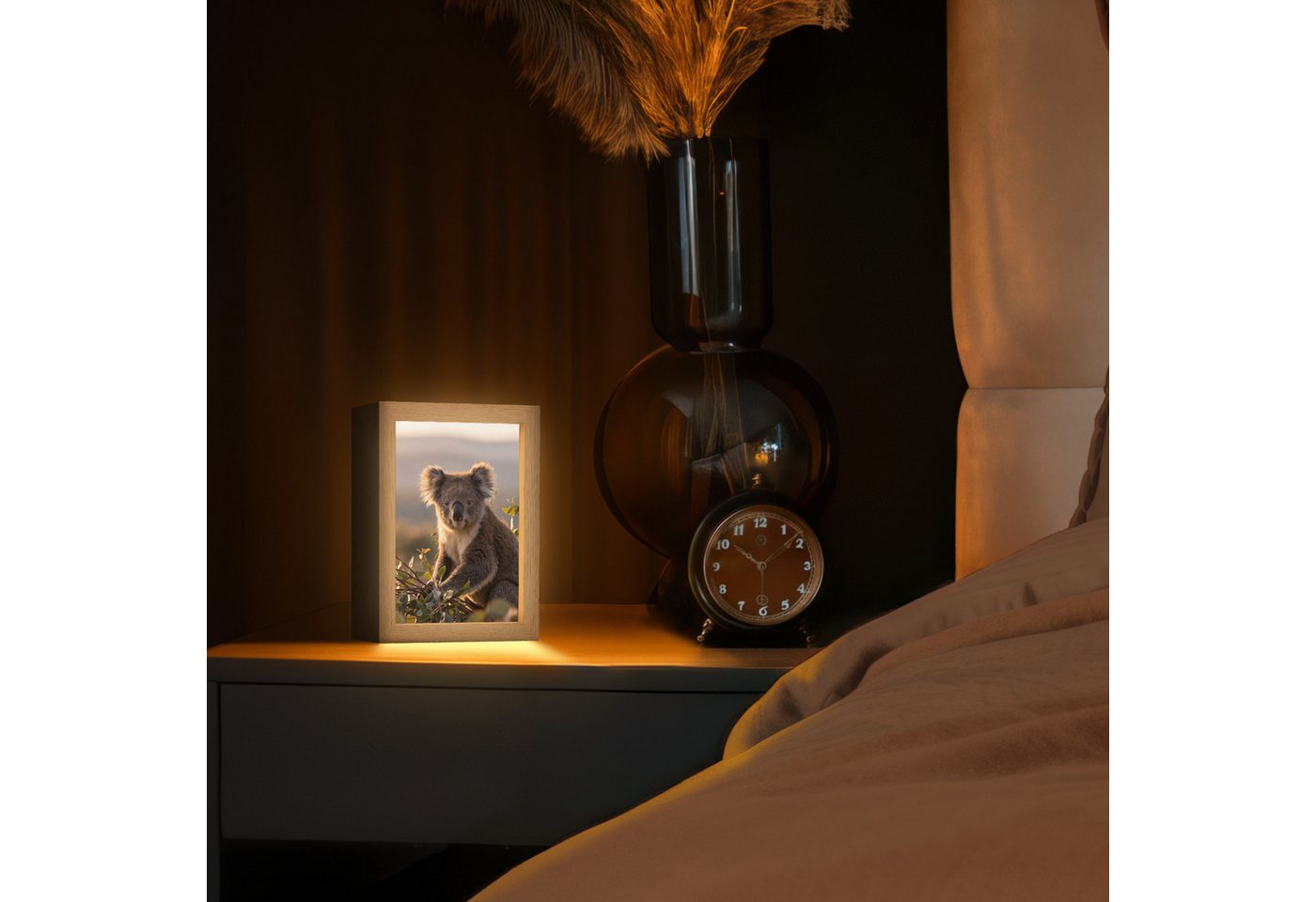 OnlyWow Tischleuchte Lightbox Koala - Blätter - Morgenlicht, Dimmbar, Farbwechsel, LED, Warmweiß, Kaltweiß, Neutralweiß Einstellbar, Tischlampe, Schreibtischlampe, Desk, Dimmbar, mit Kabel, LED
