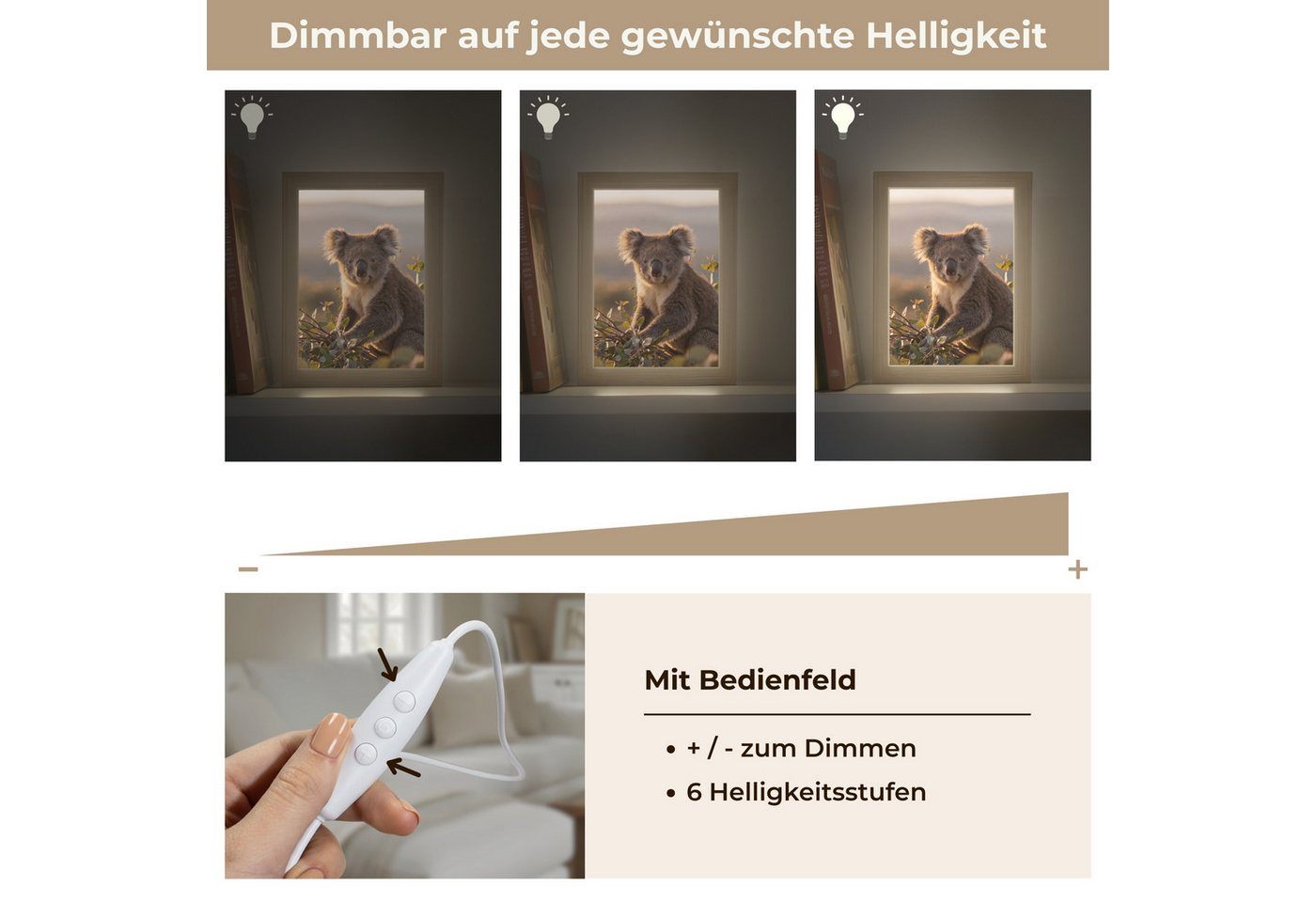 OnlyWow Tischleuchte Lightbox Koala - Blätter - Morgenlicht, Dimmbar, Farbwechsel, LED, Warmweiß, Kaltweiß, Neutralweiß Einstellbar, Tischlampe, Schreibtischlampe, Desk, Dimmbar, mit Kabel, LED Bild 2
