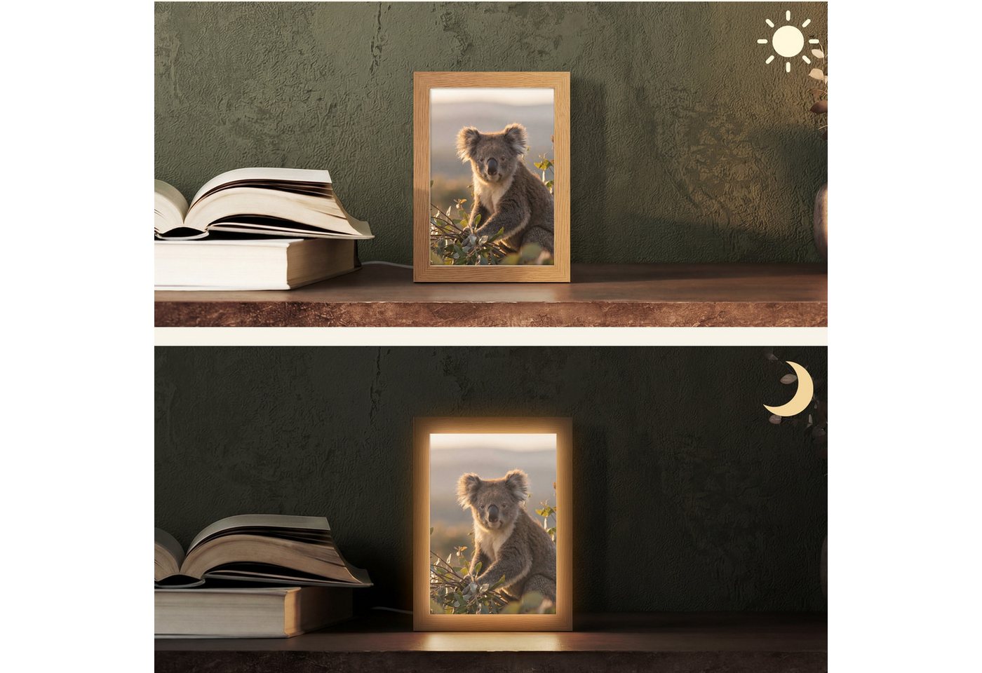 OnlyWow Tischleuchte Lightbox Koala - Blätter - Morgenlicht, Dimmbar, Farbwechsel, LED, Warmweiß, Kaltweiß, Neutralweiß Einstellbar, Tischlampe, Schreibtischlampe, Desk, Dimmbar, mit Kabel, LED Bild 5