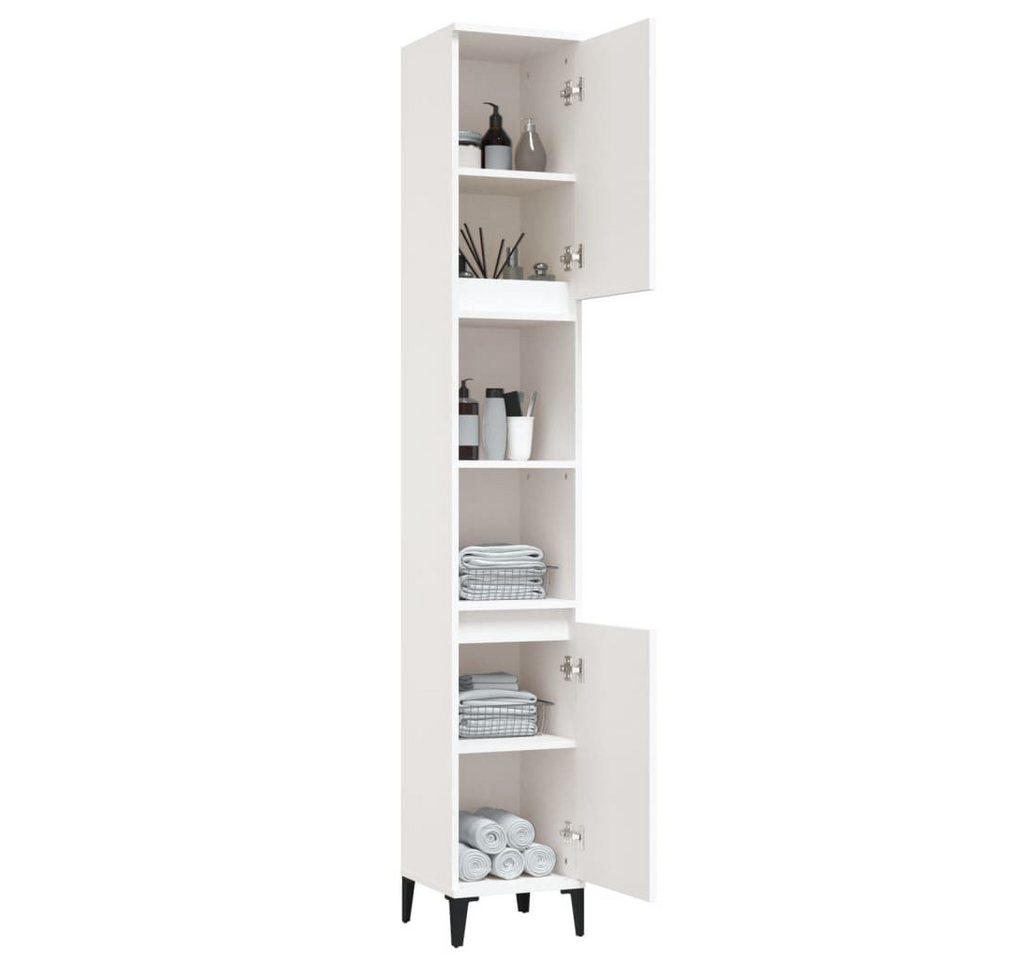 furnicato Badkommode Badezimmerschrank Weiß 30 x 30 x 190 cm aus Holzwerkstoff und Metall (1 St), Feuchtigkeitsbeständiges Badregal mit Ablagen und flexiblen Türen