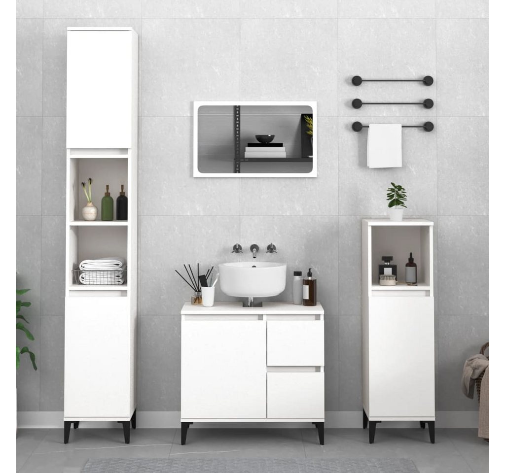 furnicato Badkommode Badezimmerschrank Weiß 30 x 30 x 190 cm aus Holzwerkstoff und Metall (1 St), Feuchtigkeitsbeständiges Badregal mit Ablagen und flexiblen Türen Bild 3