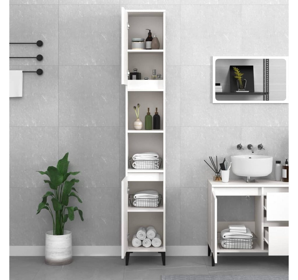 furnicato Badkommode Badezimmerschrank Weiß 30 x 30 x 190 cm aus Holzwerkstoff und Metall (1 St), Feuchtigkeitsbeständiges Badregal mit Ablagen und flexiblen Türen Bild 5