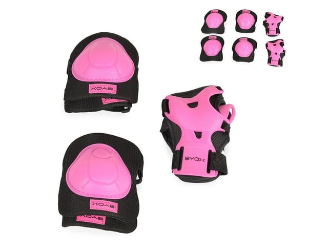 Byox Schutzausrüstung H110 Protektoren Ellenbogen- Handgelenk- und Knieschützer pink