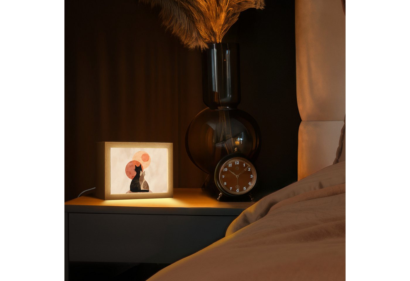 OnlyWow Tischleuchte Lightbox Katzen - Schwarz - Abstrakt - Kreise, Dimmbar, Farbwechsel, LED, Warmweiß, Kaltweiß, Neutralweiß Einstellbar, Tischlampe, Schreibtischlampe, Desk, Dimmbar, mit Kabel, LED Bild 2