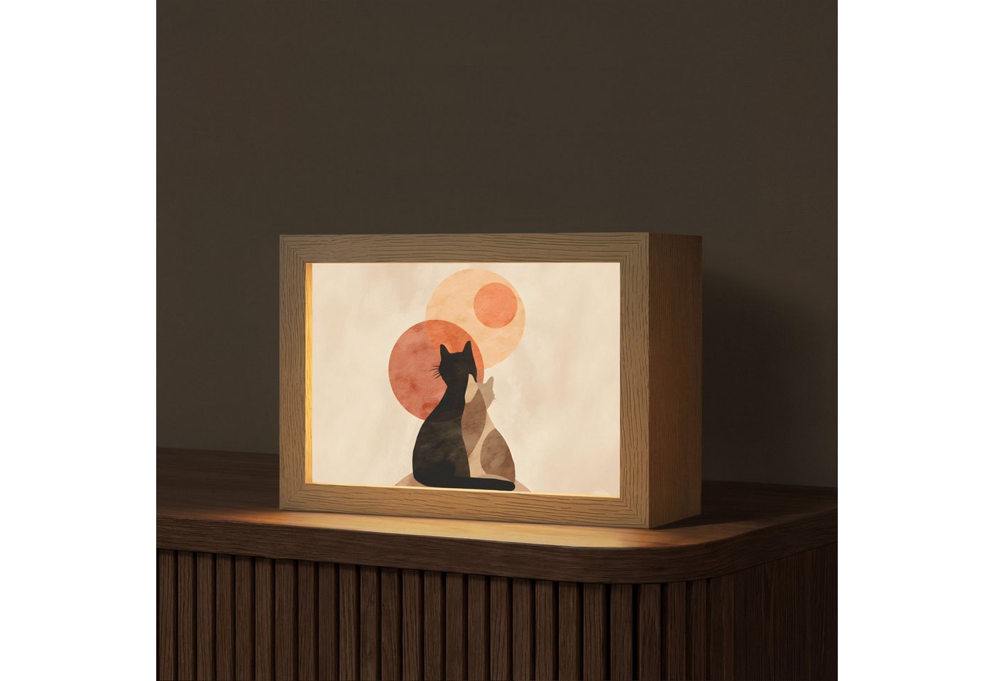 OnlyWow Tischleuchte Lightbox Katzen - Schwarz - Abstrakt - Kreise, Dimmbar, Farbwechsel, LED, Warmweiß, Kaltweiß, Neutralweiß Einstellbar, Tischlampe, Schreibtischlampe, Desk, Dimmbar, mit Kabel, LED Bild 3
