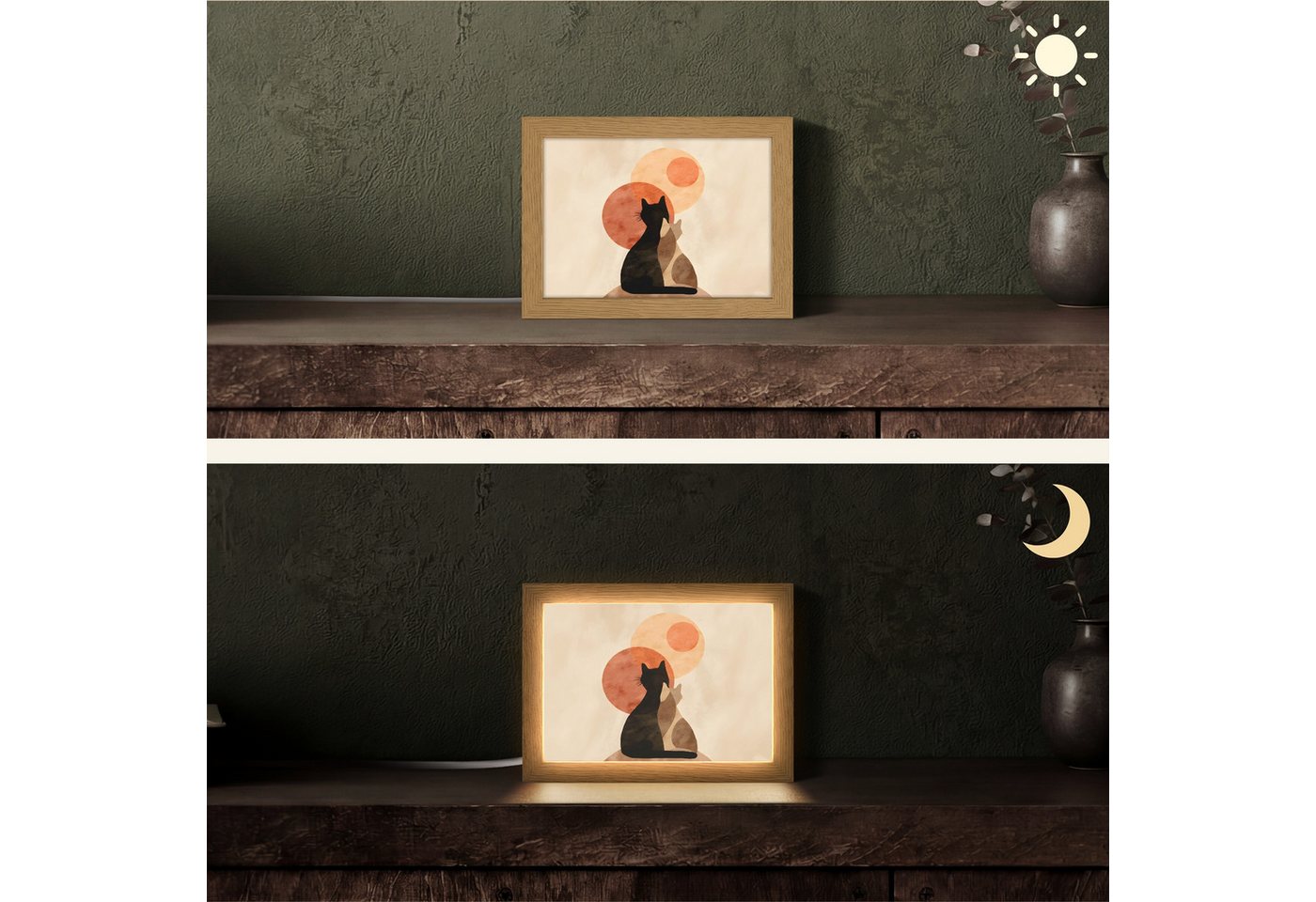 OnlyWow Tischleuchte Lightbox Katzen - Schwarz - Abstrakt - Kreise, Dimmbar, Farbwechsel, LED, Warmweiß, Kaltweiß, Neutralweiß Einstellbar, Tischlampe, Schreibtischlampe, Desk, Dimmbar, mit Kabel, LED Bild 4