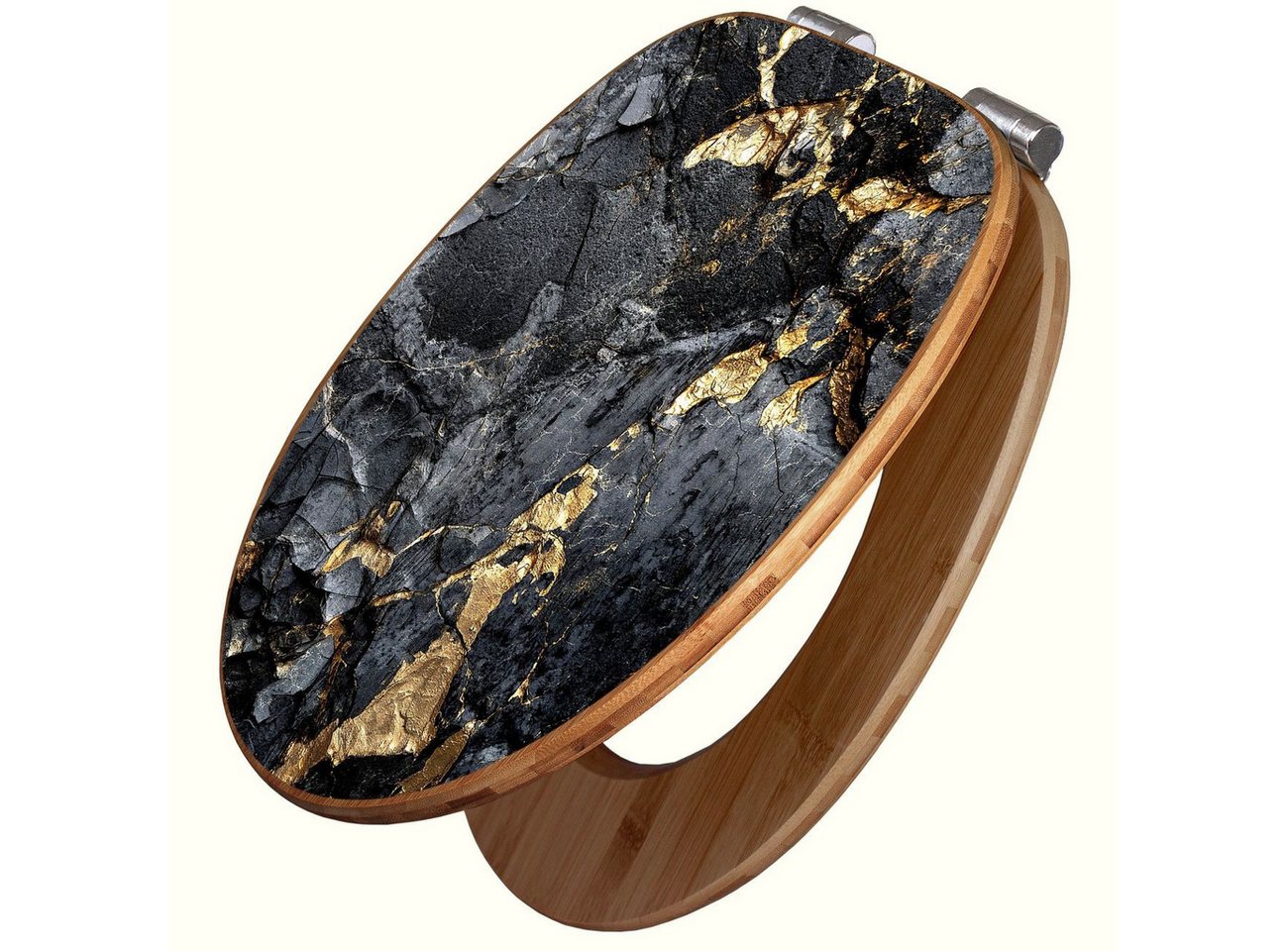banjado WC-Sitz aus Bambus mit Absenkautomatik Motiv Schwarzer Marmor mit Gold 1 (umweltfreundliches Material, integrierte Absenkautomatik), 45,8 x 37,5 x 5 cm Bild 5