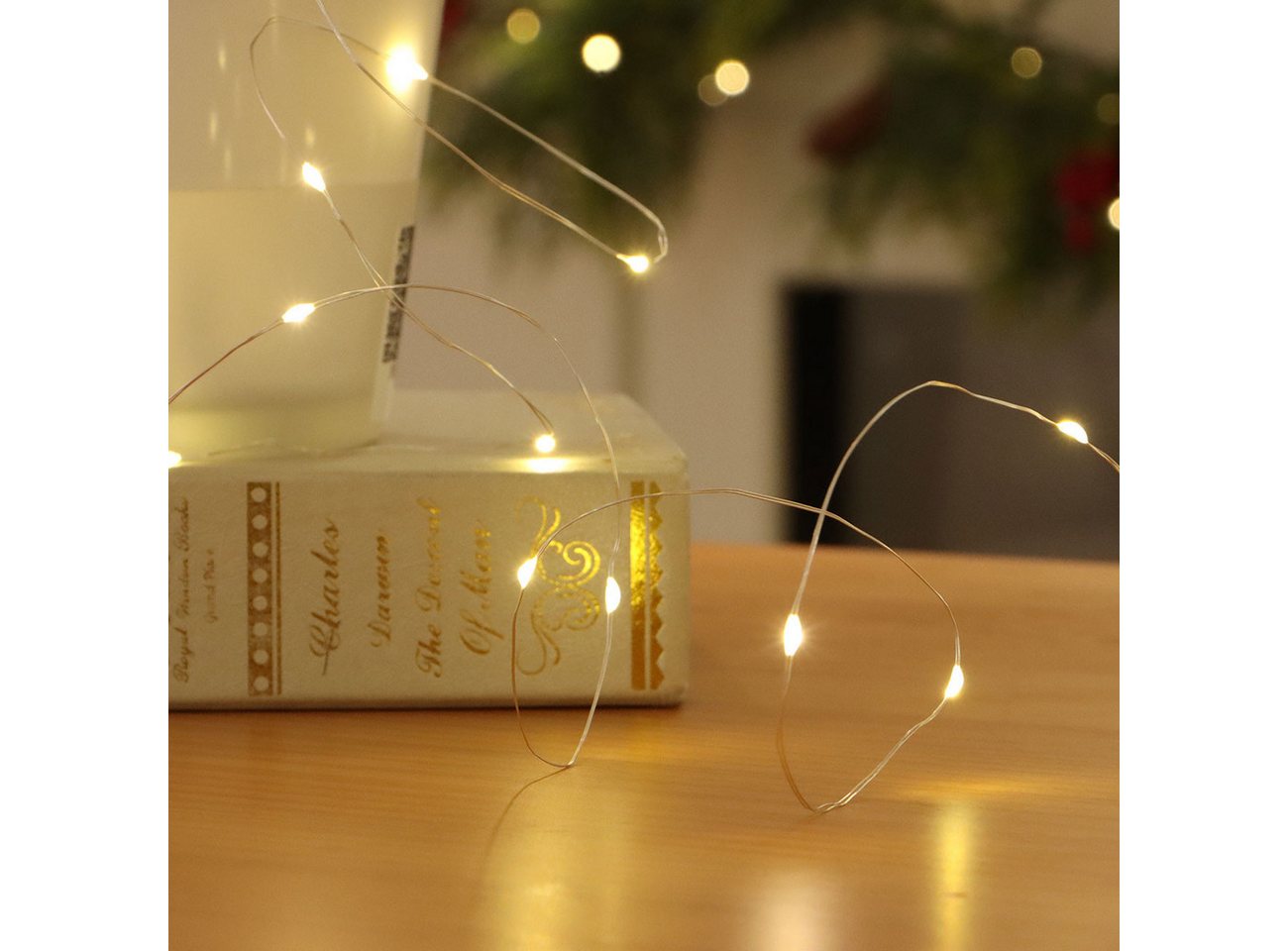 shop'n smile ideoon LED-Lichterkette LED Micro Draht Lichterkette 10m 100 LEDs Warmweiß Timer Fernbedienung, 10m Micro-Drahtlichterkette, 8 Leuchtmodi, Infrarot Bild 3