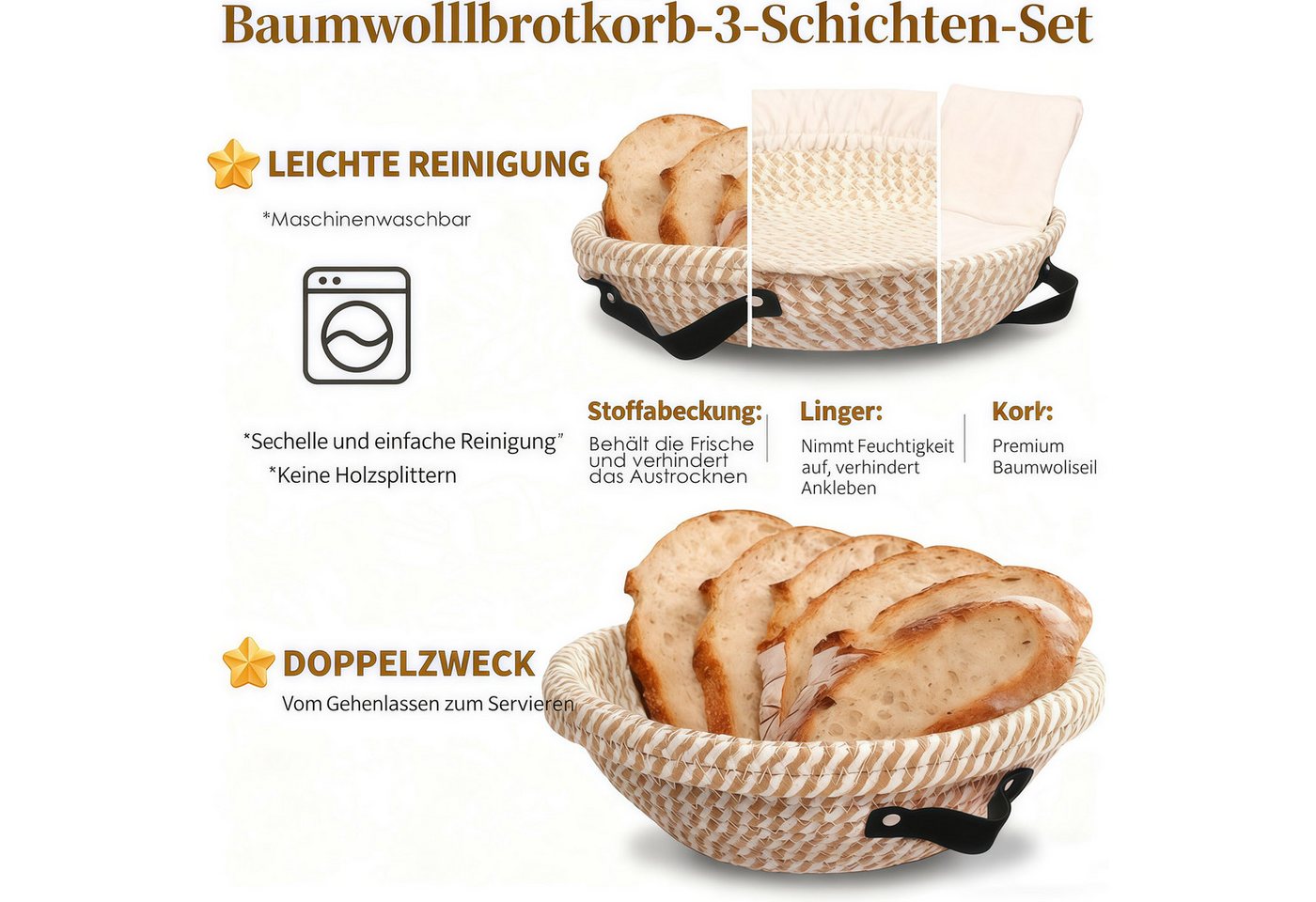 GLIESE Gärkorb 13tlg Gärkorb Set mit Brotbacken Bäckermesser Gärkörbchen Oval, (13-tlg)