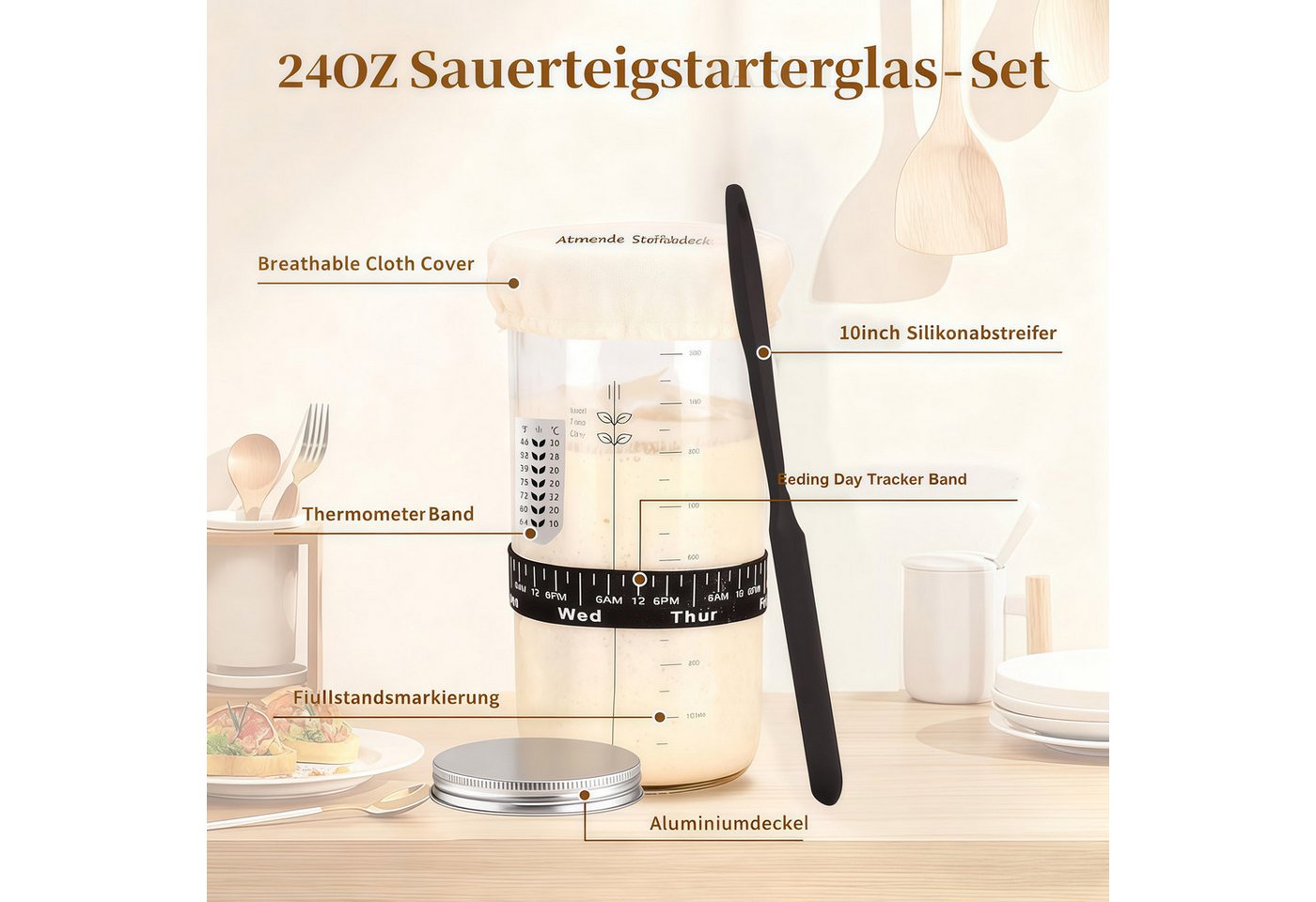 GLIESE Gärkorb 13tlg Gärkorb Set mit Brotbacken Bäckermesser Gärkörbchen Oval, (13-tlg) Bild 4
