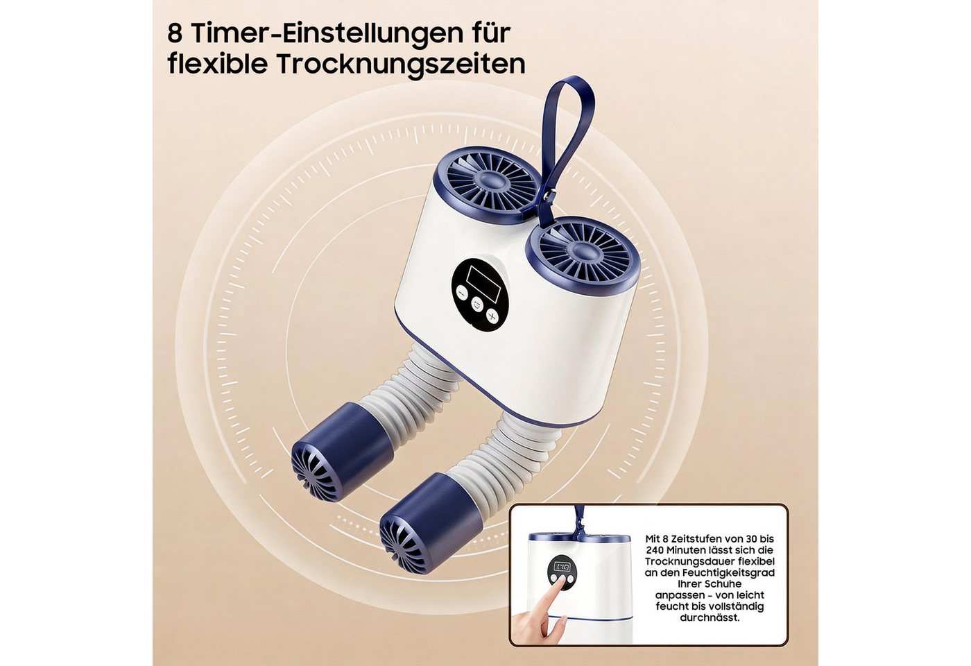 AIMAX Schuhtrockner Teleskopschlauch, 150W Doppelventilator, Timer & 55°C, Konstanttemperatur mit Abschaltung, Digitaldisplay Bild 3