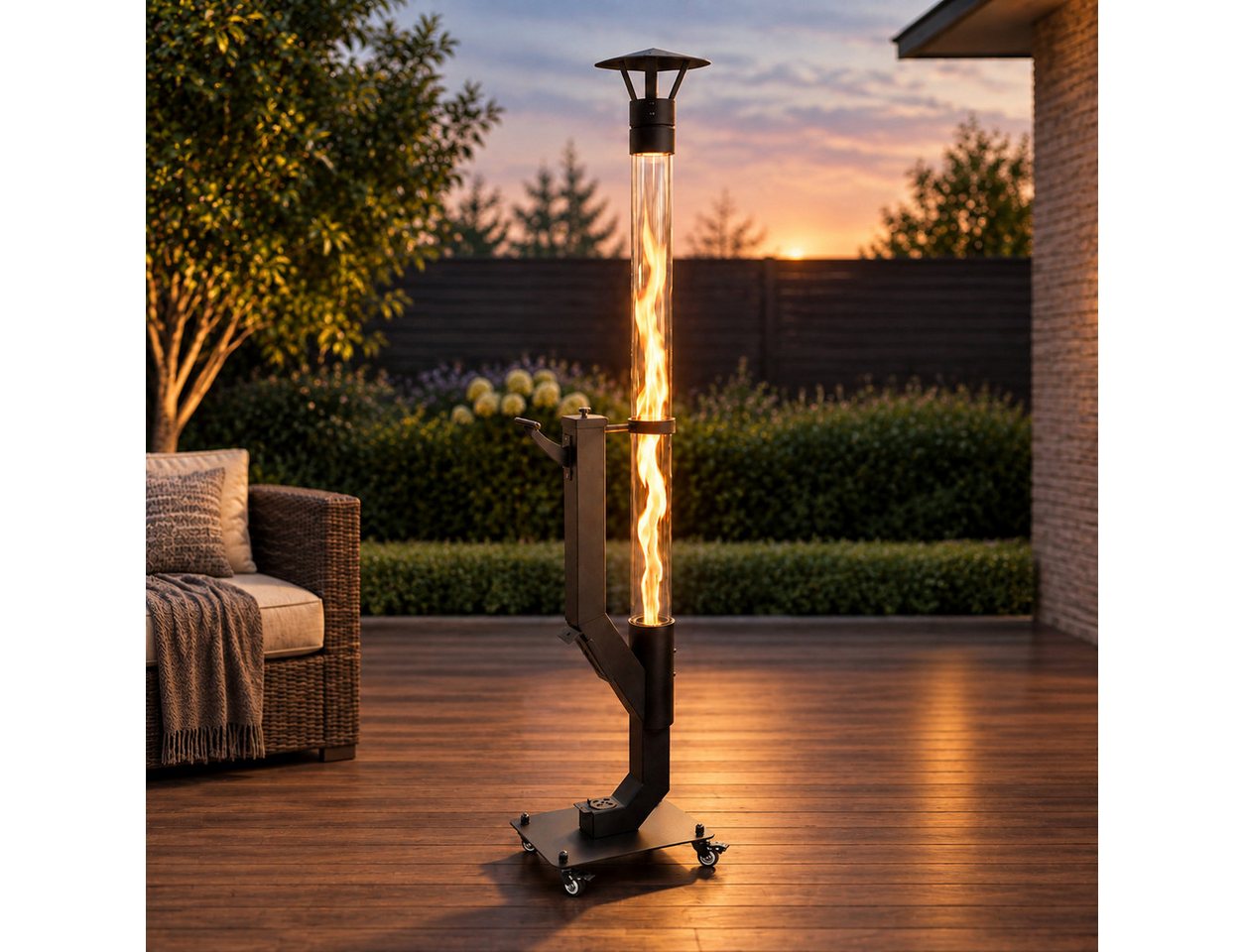 Nettlife Heizstrahler Gartenkamin Pelletfackel Outdoor Terrassenheizer Glasrohr 167cm, 6000 W, Terrassenfeuer Reinigungsbürste Feuersäule für Garten Brenndauer 2H Bild 3