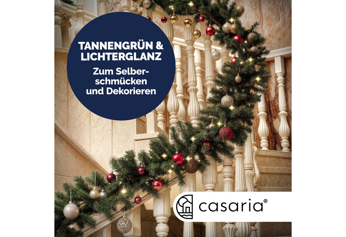 Kunstgirlande, Casaria, Höhe 28 cm, Weihnachtsgirlande mit Fernbedienung 5m 100 LED Warmweiß Timer Bild 3