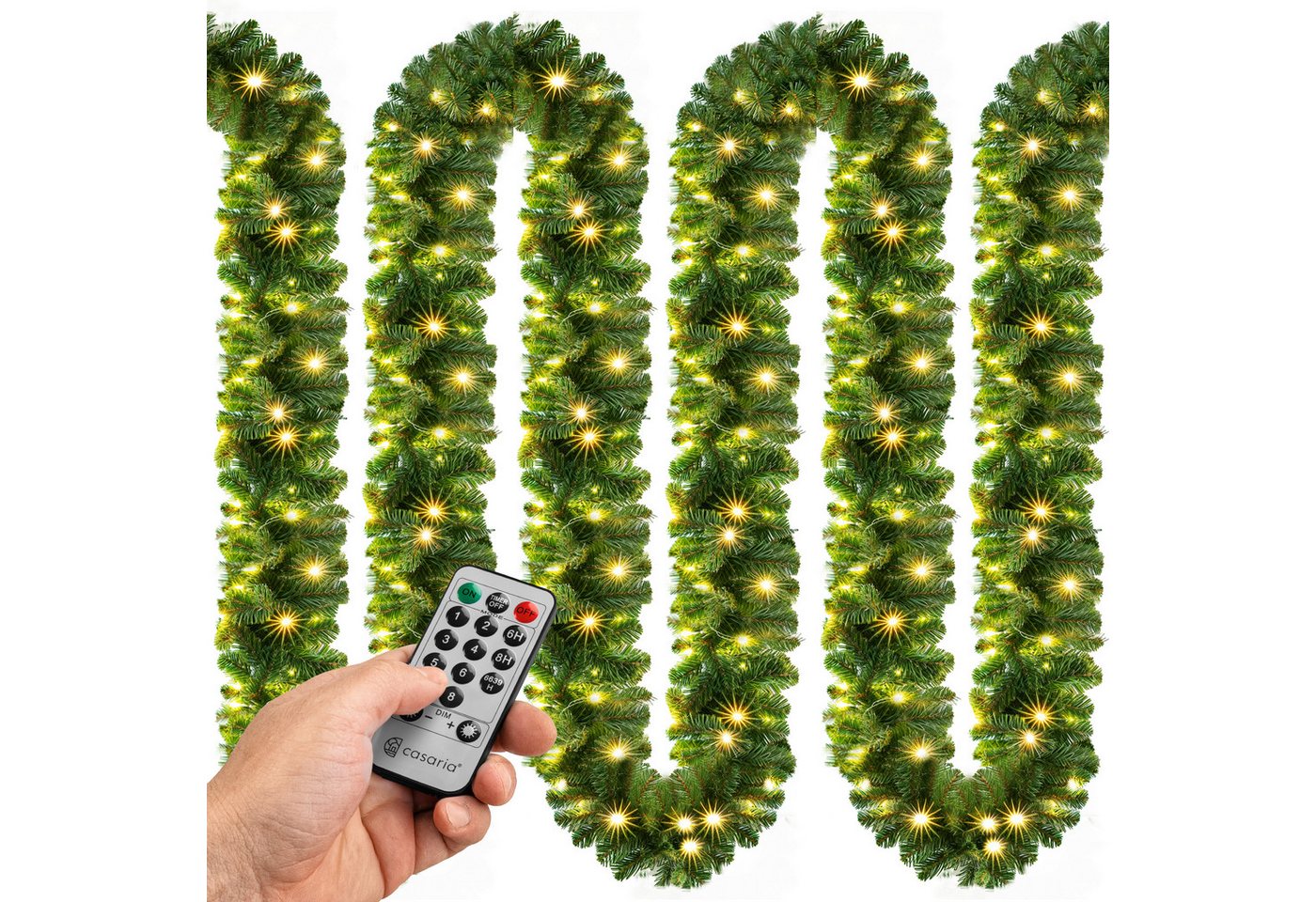 Kunstgirlande, Casaria, Höhe 28 cm, Weihnachtsgirlande mit Fernbedienung 5m 100 LED Warmweiß Timer Bild 4