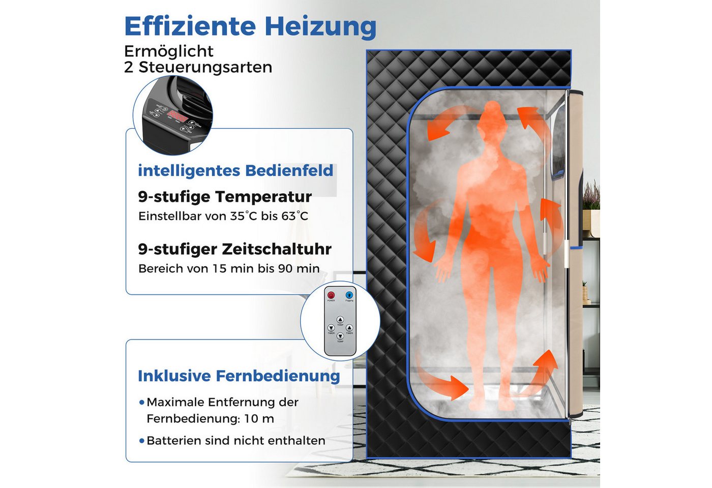 COSTWAY Sauna Dampfsauna Heimsauna, mit Dampfgenerator, Fernbedienung, Fußmassagegerät & Klappstuhl Bild 2