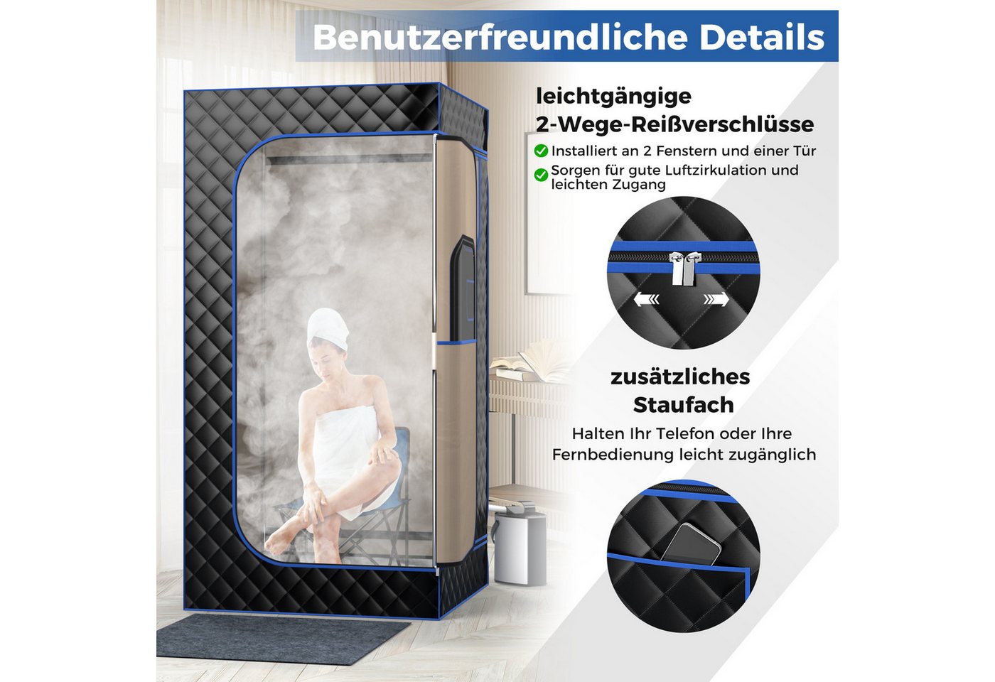COSTWAY Sauna Dampfsauna Heimsauna, mit Dampfgenerator, Fernbedienung, Fußmassagegerät & Klappstuhl Bild 5
