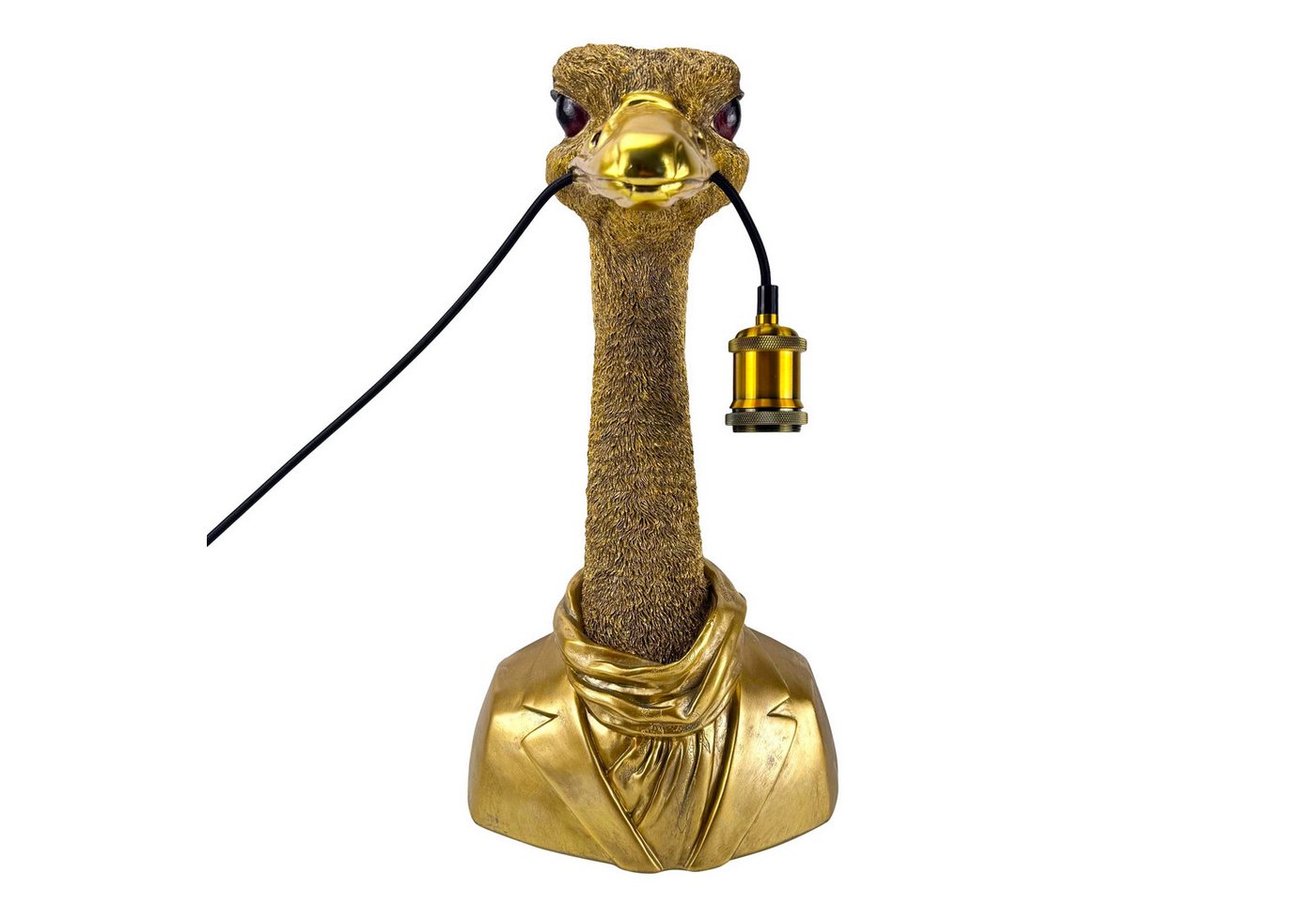 Online-Fuchs Tischleuchte - imposante goldene Dekolampe Strauß für Wohnzimmer - Deko afrikanisch, E27 Glühbirne wechselbar, indirekte Beleuchtung, auch als Nachttisch geeignet - 48 cm groß