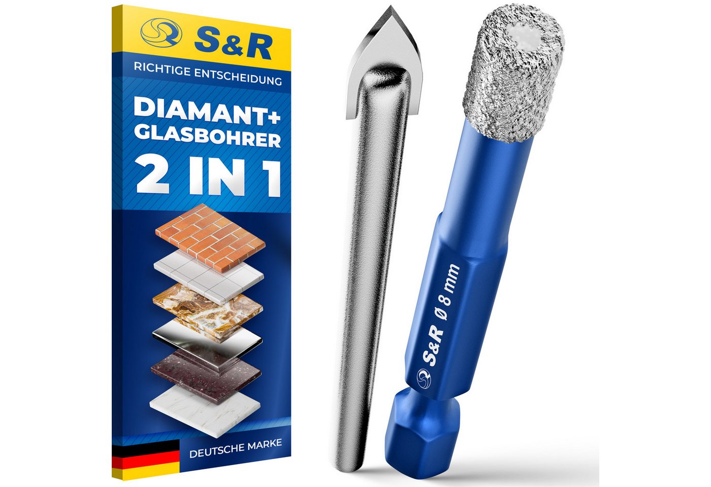S&R Bohrersatz Professional 2-tlg Set 10 mm Diamantbohrer und Karbid Glasbohrer, (1 Diamantbohrer und Karbidbohrer mit Durchmesser: 10 mm), Harte Keramik, Granit, Glas, Porzellan, Fliesen, Feinsteinzeug, Marmor Bild 5