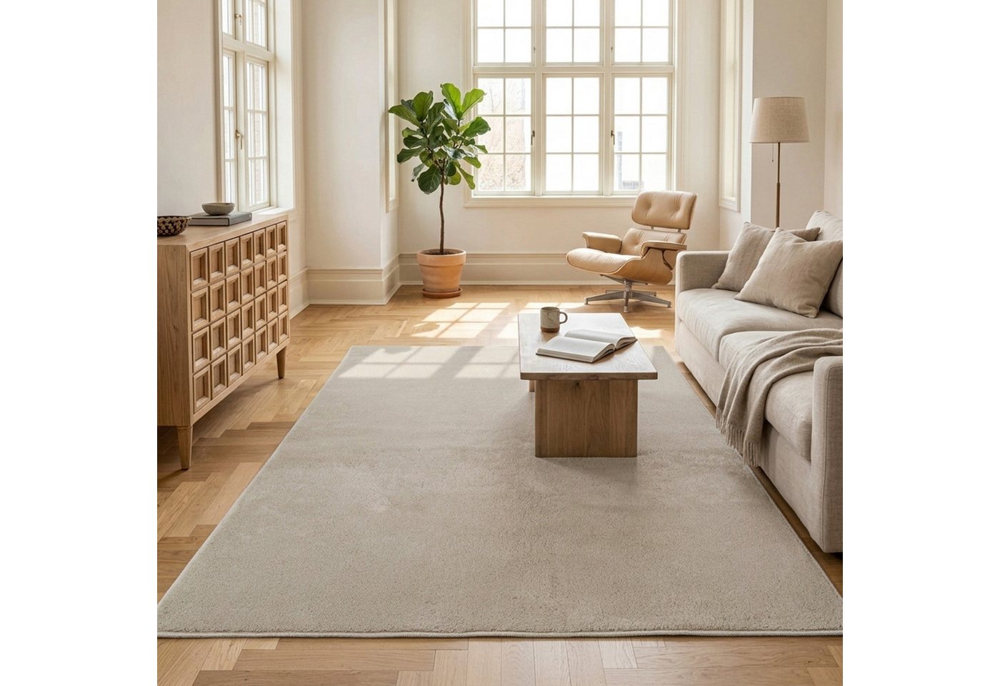 Vimoda Teppich Cozy Kurzflor Teppich – Angenehm warm & weich, waschbar & rutschfest, Rechteck, Höhe: 10 mm, Fellteppich Uni, Wohnzimmer, Schlafzimmer, kinderzimmer Bild 2