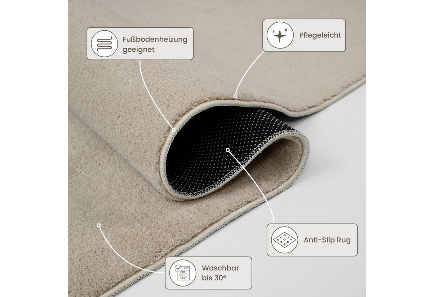 Vimoda Teppich Cozy Kurzflor Teppich – Angenehm warm & weich, waschbar & rutschfest, Rechteck, Höhe: 10 mm, Fellteppich Uni, Wohnzimmer, Schlafzimmer, kinderzimmer Bild 5