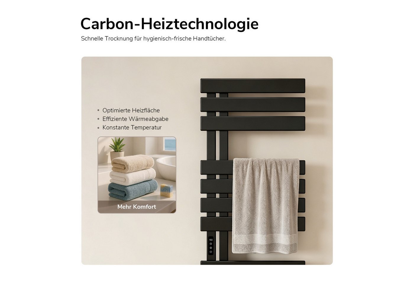 EMKE Elektrischer Badheizkörper Handtuchtrockner mit Smart Thermostat WLAN-/App-Steuerung Timer, Ausführung Link/recht Designheizkörper Flach Badheizkörper 135×50 cm Bild 3