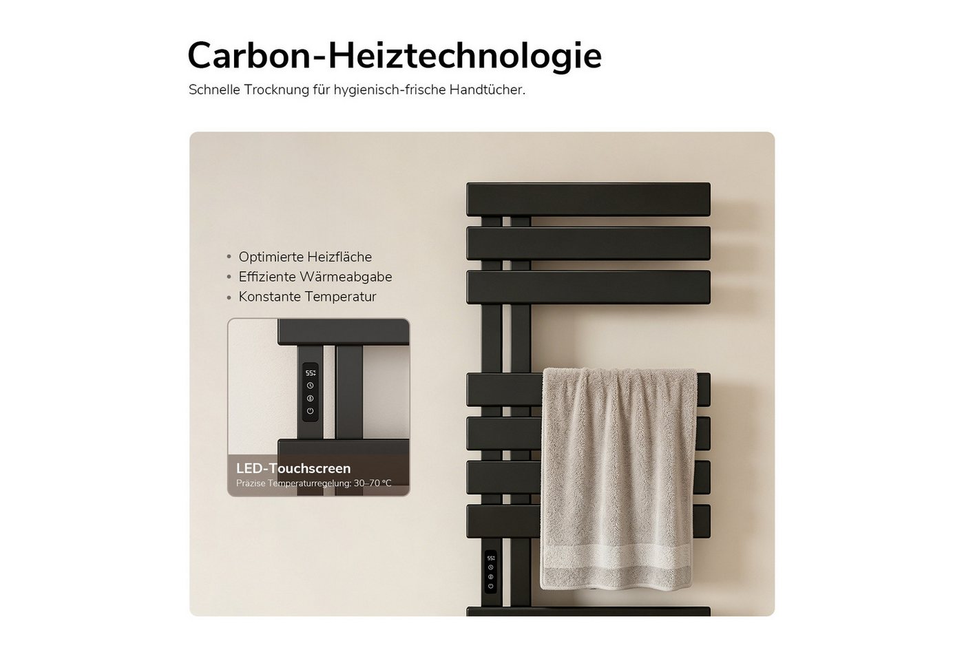EMKE Elektrischer Badheizkörper Handtuchtrockner mit Smart Thermostat WLAN-/App-Steuerung Timer, Ausführung Link/recht Designheizkörper Flach Badheizkörper 135×50 cm Bild 4