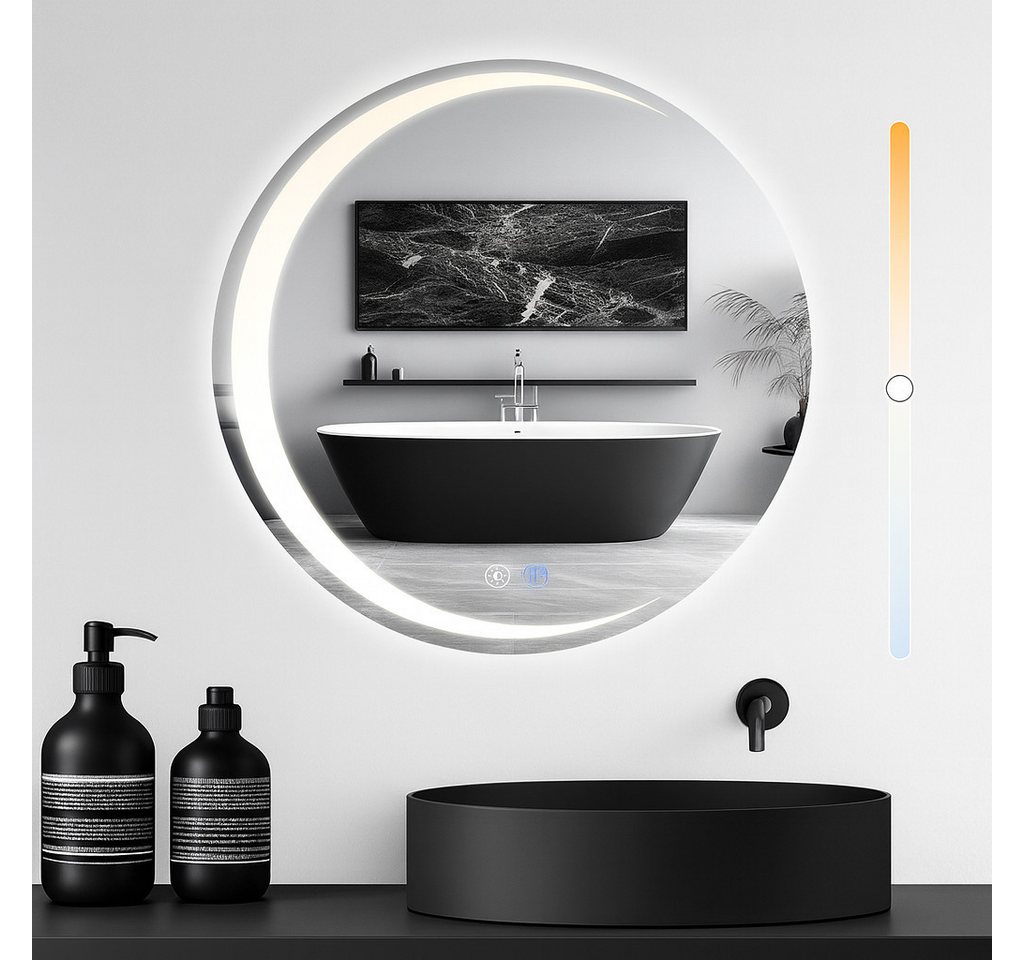 ZMH Badspiegel rund mit Beleuchtung, Badezimmerspiegel 3 Lichtfarben dimmbar, Touch-Schalter, Anti-Beschlag, Ø 50-80 cm,18W Bild 4