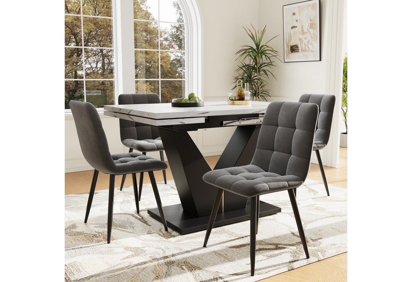 Odikalo Küchentisch Esstisch Couchtisch Teetisch Metallgestell Marmor verstellbar Fuß Weiß Bild 4