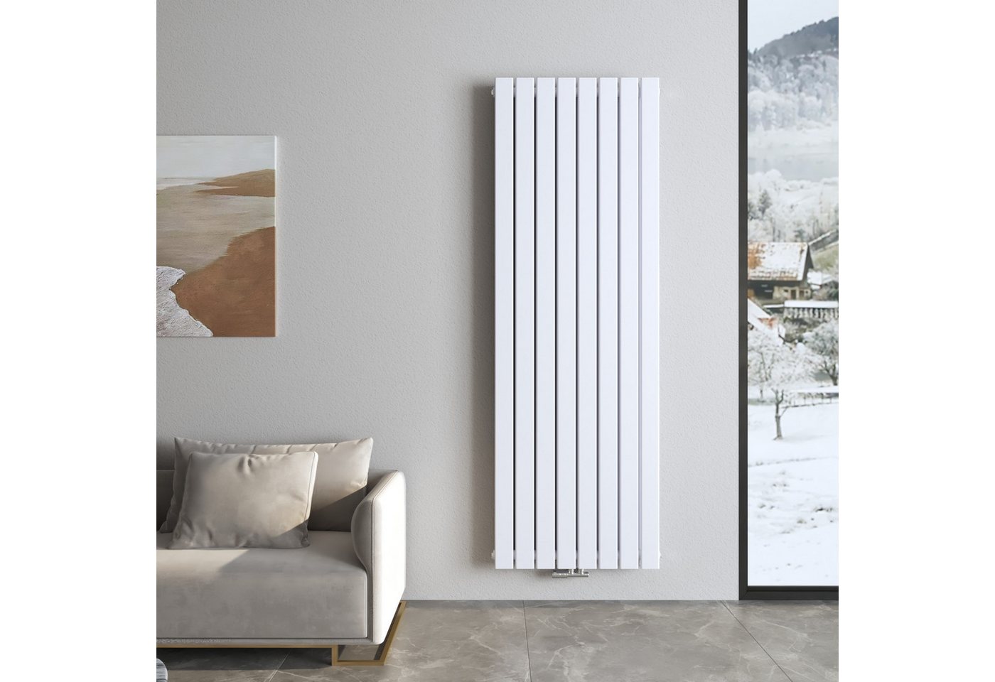 Heilmetz Heizkörper 180 × 61 cm 2227W, Doppellagig Flachheizkörper Vertikal, Mittel- und Seitenanschluss, G1/2, Weiß Bild 3