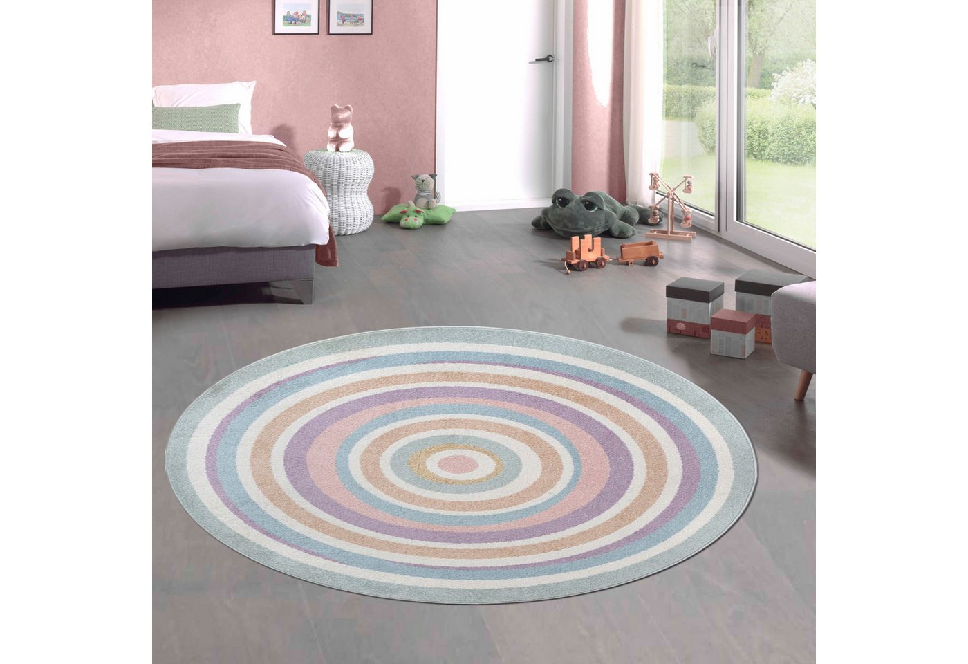 Carpetia Kinderteppich Moderner Kinderzimmer Teppich mit Pastellkreisen, rechteckig Bild 4