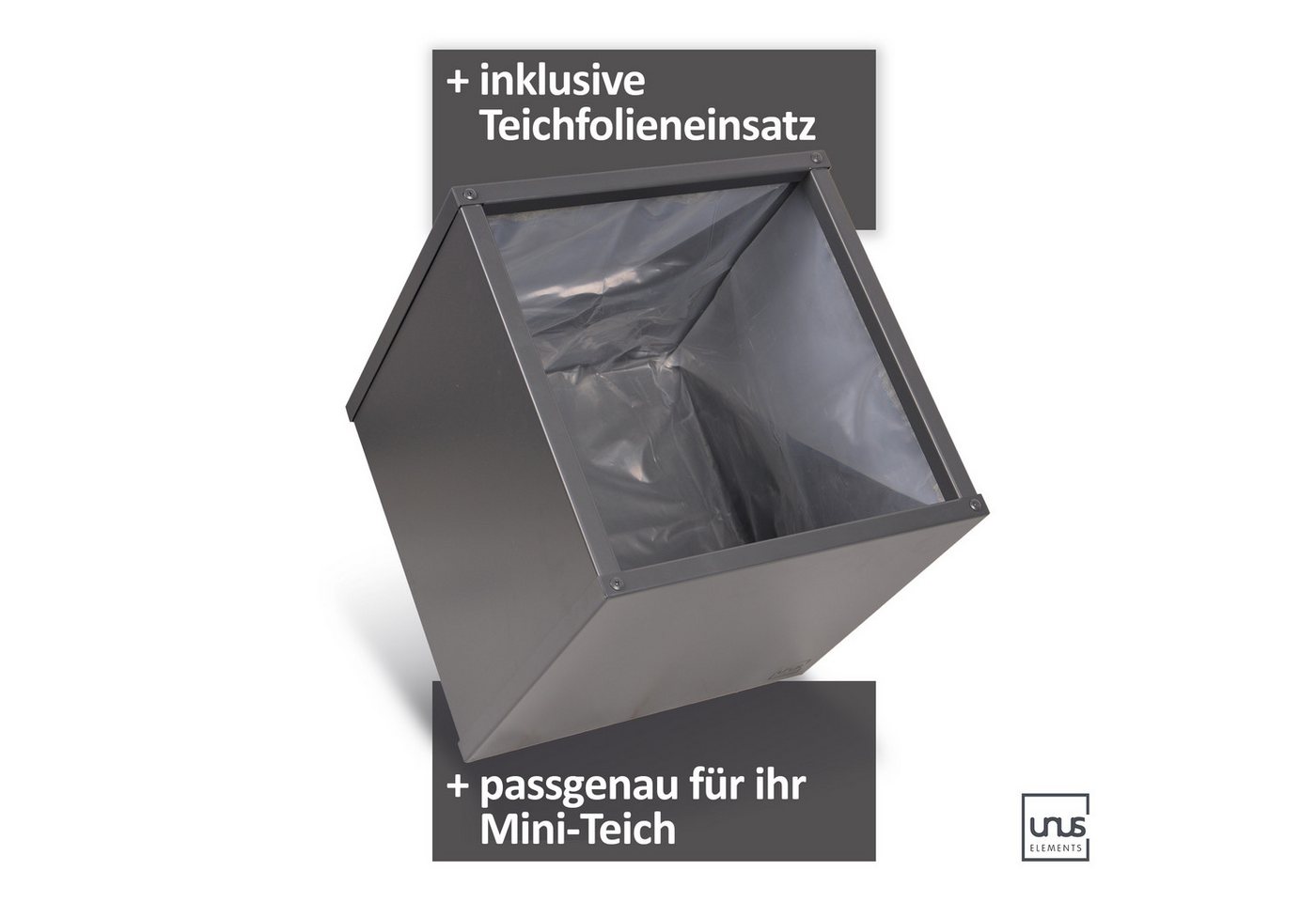 UNUS ELEMENTS Hochbeet Blumenkübel verschiedene Größen inklusive Teichfolieneinsatz (anthrazit), Miniteich, Pflanzkasten Metall, Kräuterbeet Metall, Pflanzkübel Bild 5