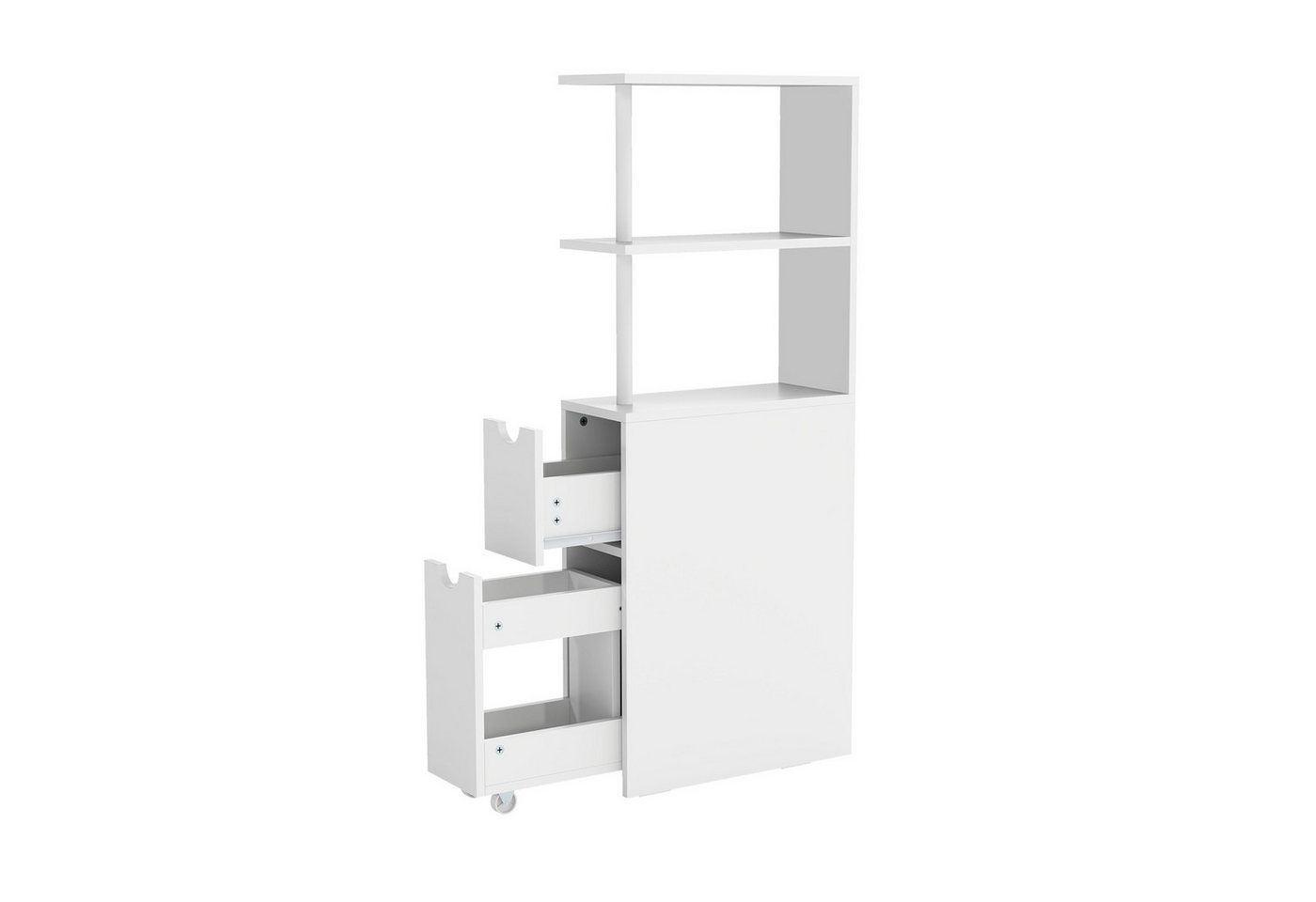 KOMFOTTEU Badkommode, Badezimmerschrank mit offenen Regalen, Rollschublade Bild 3