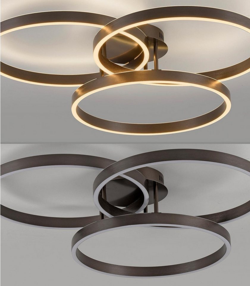 Paul Neuhaus LED Deckenleuchte VELUNA, Braun, Metall, Dimmfunktion, LED fest integriert, Tageslichtweiß, mit Fernbedienung, Memoryfunktion, B 71,1 x H 15,1 x T 75 cm