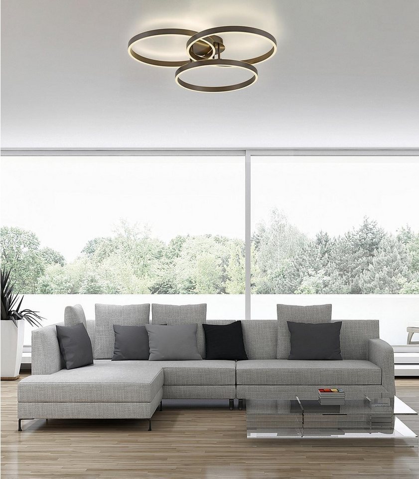 Paul Neuhaus LED Deckenleuchte VELUNA, Braun, Metall, Dimmfunktion, LED fest integriert, Tageslichtweiß, mit Fernbedienung, Memoryfunktion, B 71,1 x H 15,1 x T 75 cm Bild 5