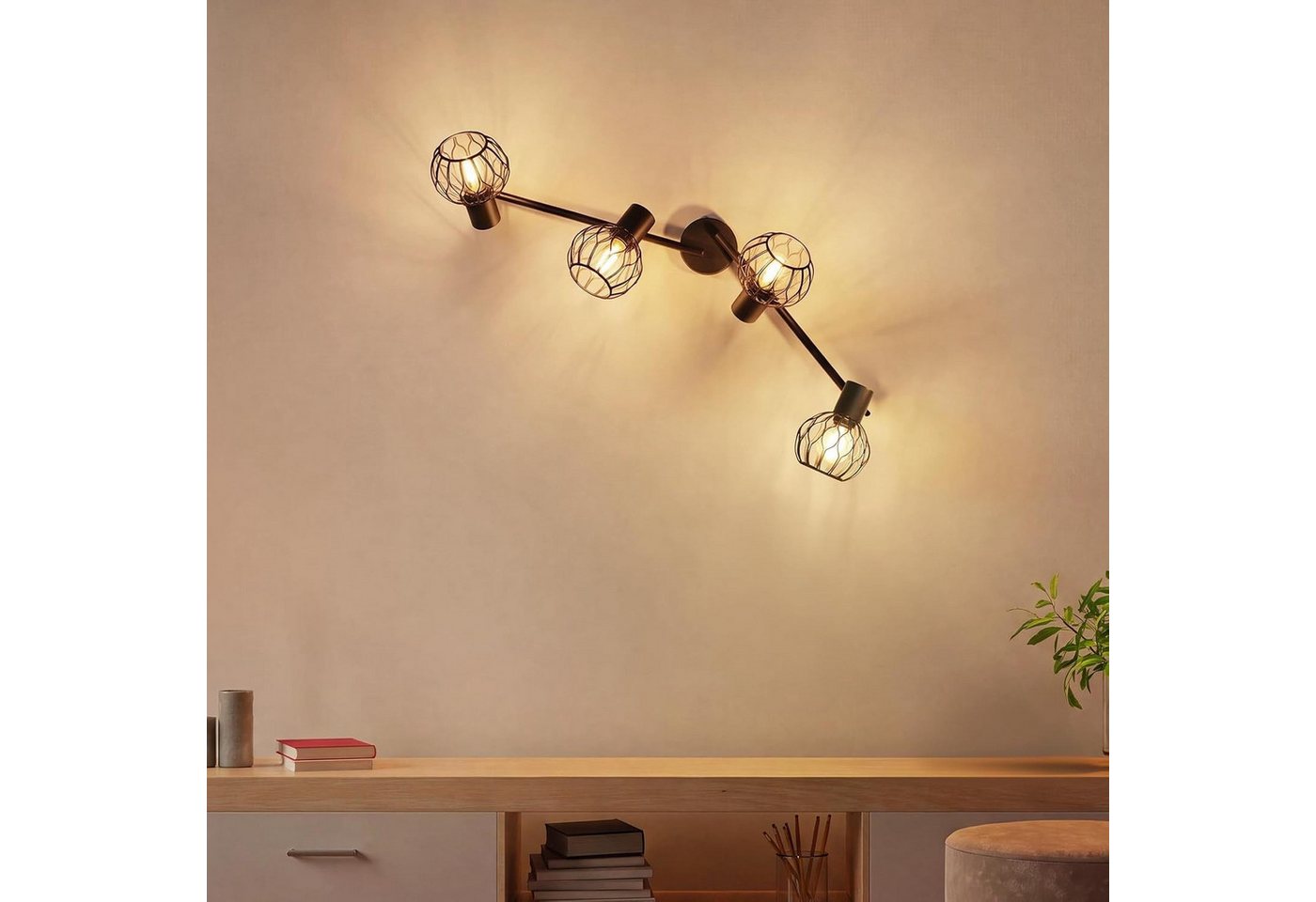 ZMH Deckenstrahler 4 Flammig Deckenlampe E14 Metall 350° Schwenkbar Wohnzimmer, ohne Leuchtmittel, Deckenstrahler, 4-flammig, Metall, E14, 350° schwenkbar, 90° neigbarA