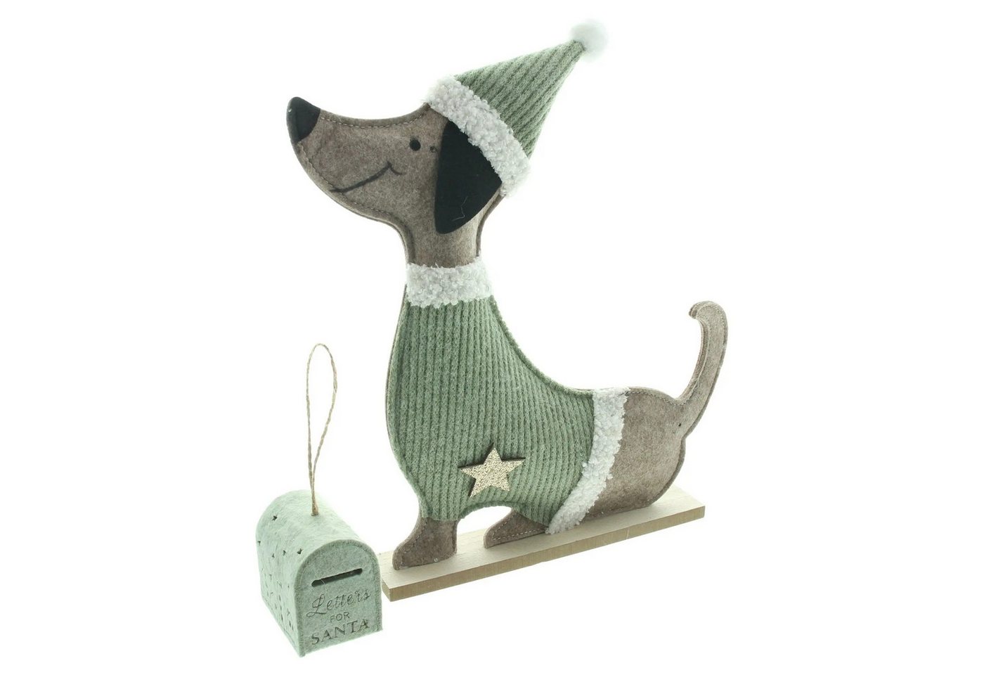 Home-trends24.de LED Dekofigur LED Deko Figur Dackel mit Postbox Filz MDF Sockel Weihnachten 2tlg.