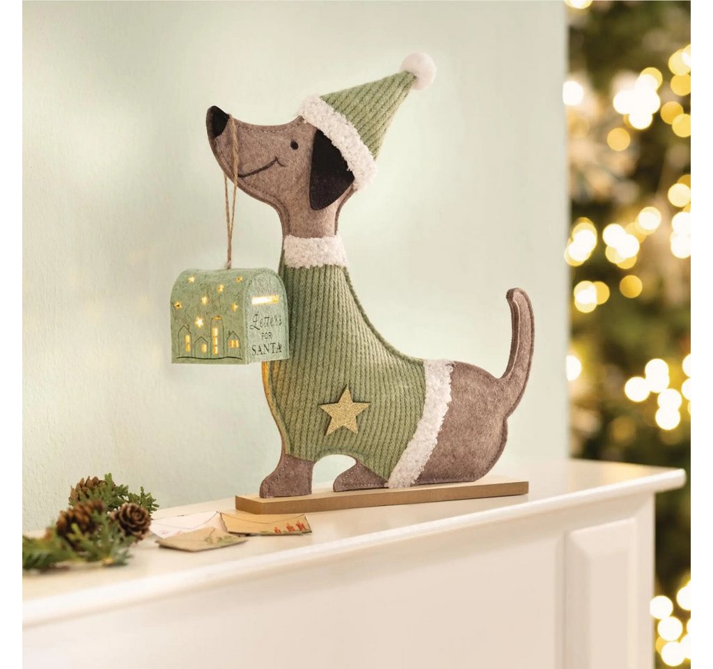 Home-trends24.de LED Dekofigur LED Deko Figur Dackel mit Postbox Filz MDF Sockel Weihnachten 2tlg. Bild 2