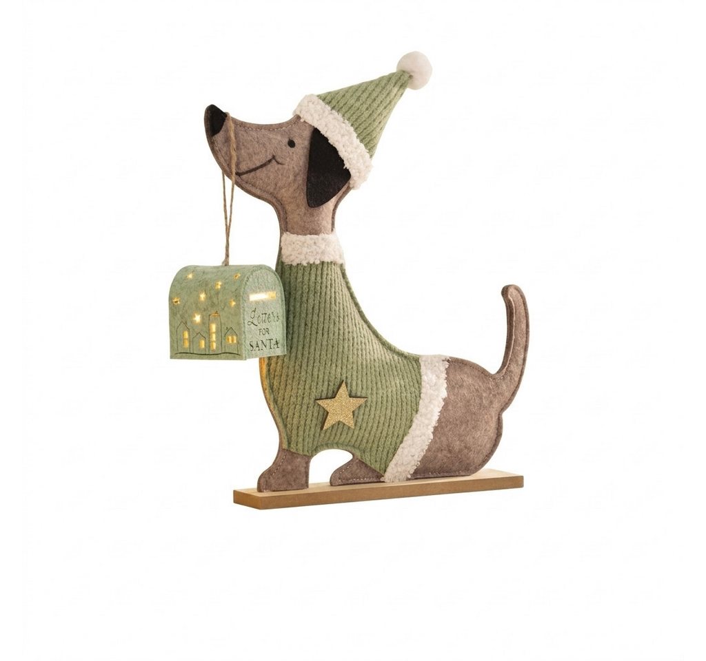 Home-trends24.de LED Dekofigur LED Deko Figur Dackel mit Postbox Filz MDF Sockel Weihnachten 2tlg. Bild 3