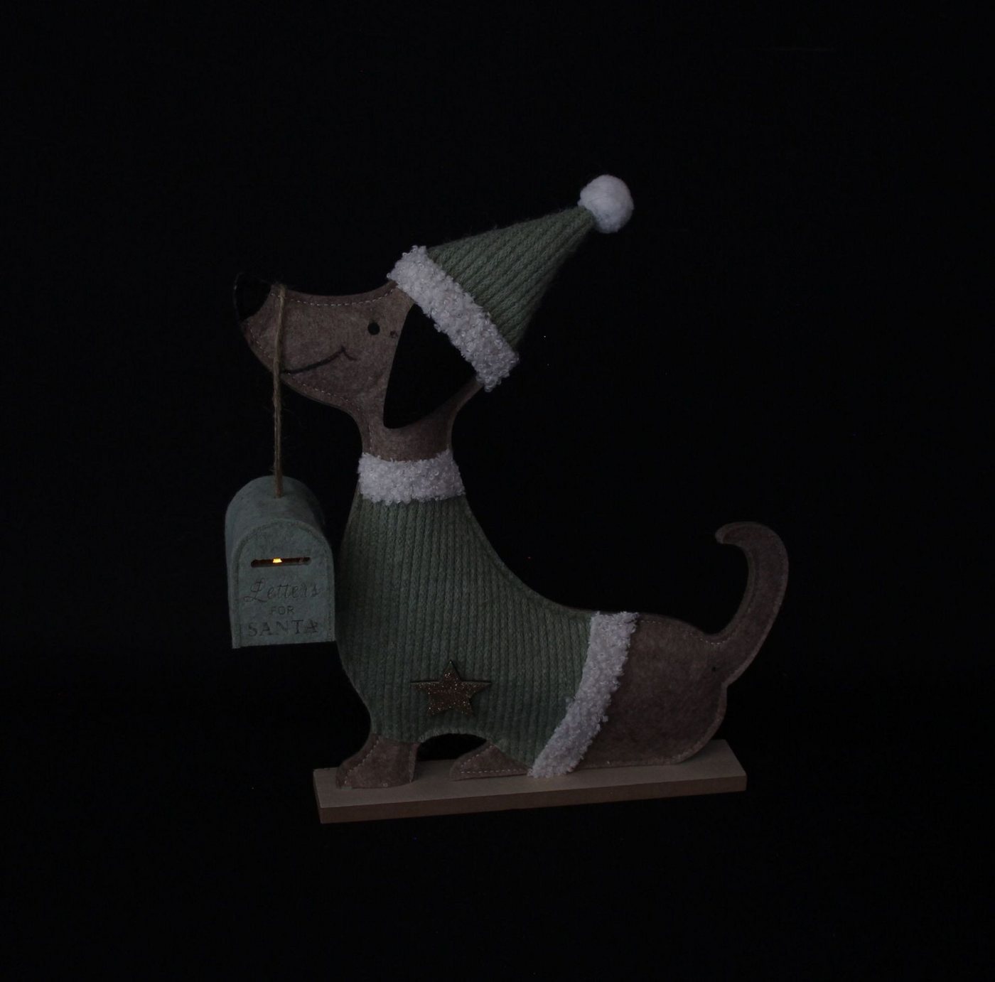Home-trends24.de LED Dekofigur LED Deko Figur Dackel mit Postbox Filz MDF Sockel Weihnachten 2tlg. Bild 5